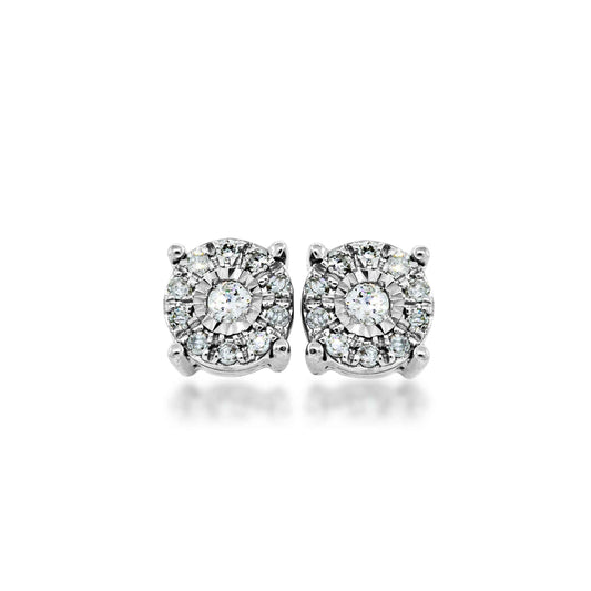 Fairytale Diamonds 1/10 ct. tw. Diamond Halo Starbright Stud Earrings in 10K White Gold