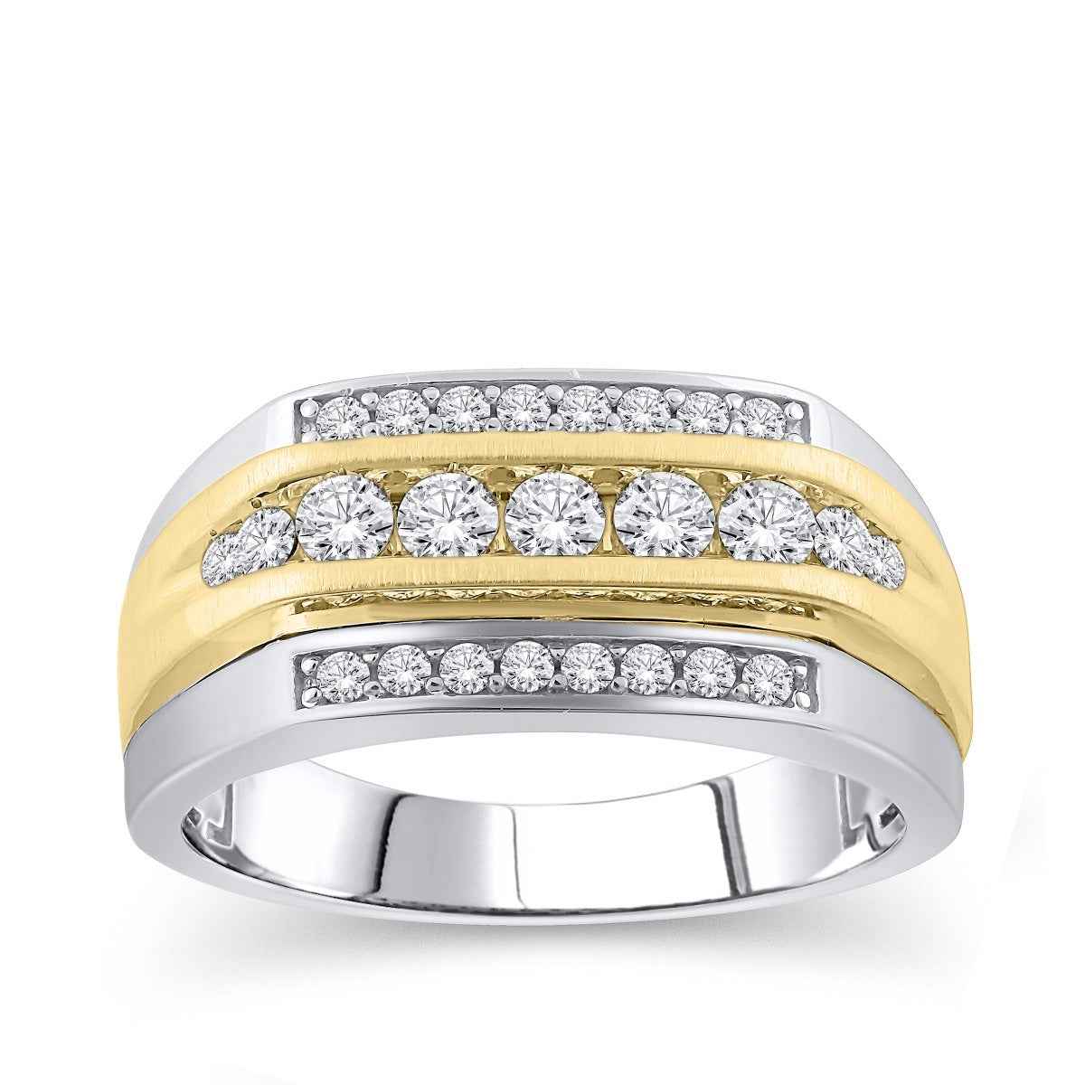 3/4 ct. tw. Men's Round Diamond Multirow Ring in 10K White & Yellow Gold