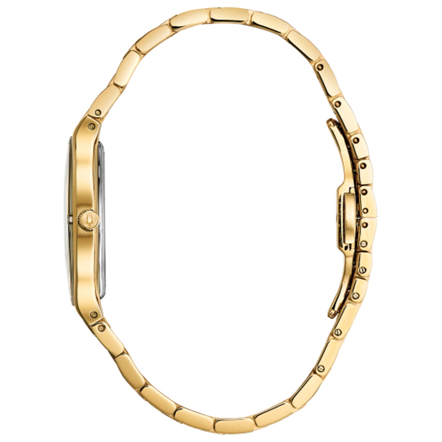 Bulova Ladies' Millenia Stainless Steel Watch with Champagne Mother-of-Pearl Dial and Gold-Tone Band front view