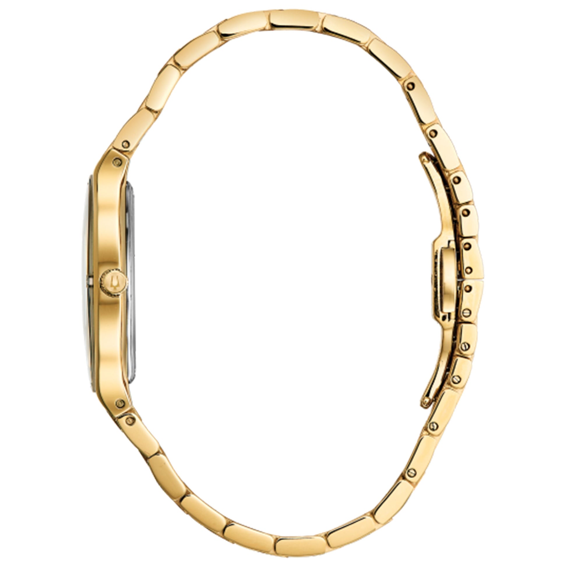 Bulova Ladies' Millenia Stainless Steel Watch with Champagne Mother-of-Pearl Dial and Gold-Tone Band front view