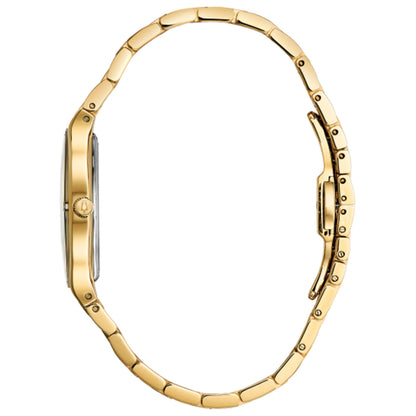 Bulova Ladies' Millenia Stainless Steel Watch with Champagne Mother-of-Pearl Dial and Gold-Tone Band front view