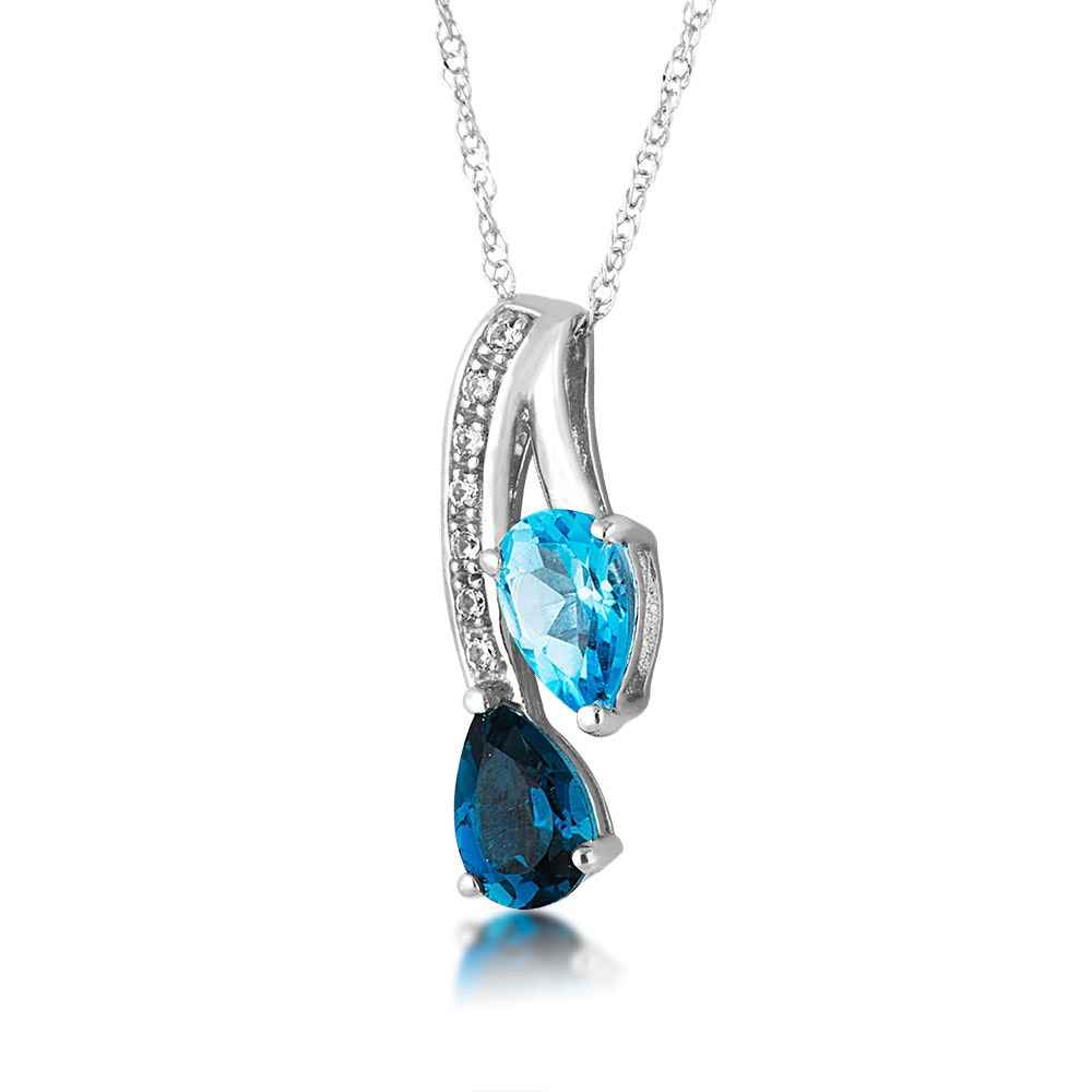 Genuine Pear Shaped Blue & White Topaz Pendant in 10K White Gold