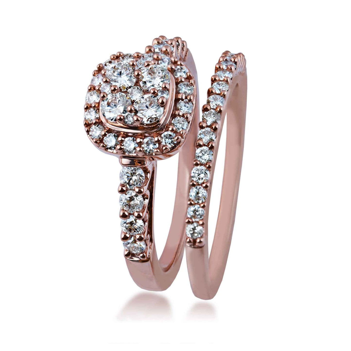 Fairytale Diamonds 1 ct. tw Round Diamond Cluster Halo Wedding Set in 14K Pink Gold front view