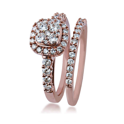 Fairytale Diamonds 1 ct. tw Round Diamond Cluster Halo Wedding Set in 14K Pink Gold front view