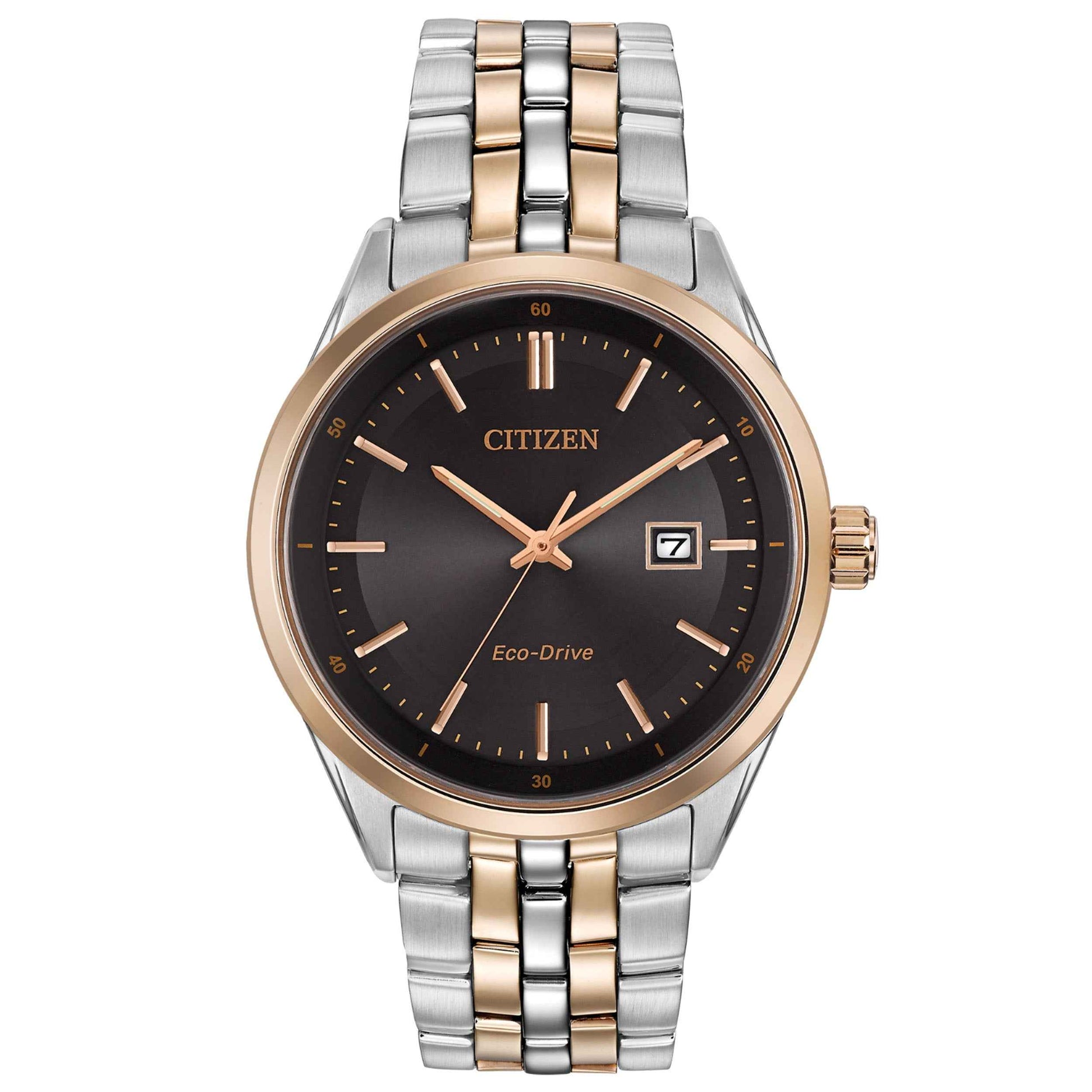 Citizen Corso Men's Modern Eco-Drive Watch with Black Dial & Rose-Tone Accents in Two-Tone Stainless Steel