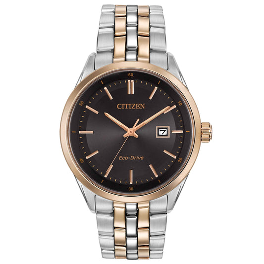 Citizen Corso Men's Modern Eco-Drive Watch with Black Dial & Rose-Tone Accents in Two-Tone Stainless Steel