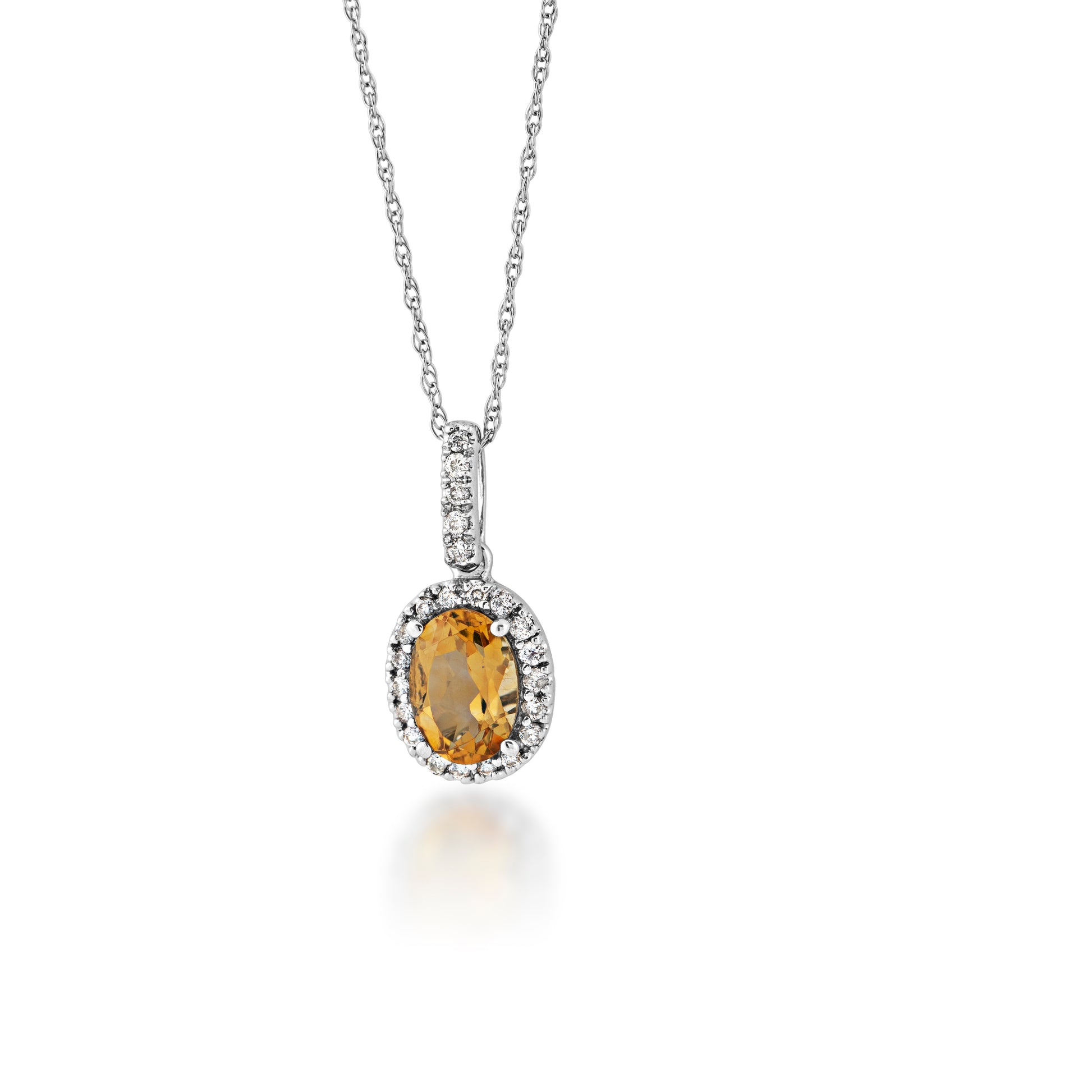 Genuine Oval Orange Citrine Fashion Pendant with 1/10 ct. tw. Diamond Halo in 10K White Gold