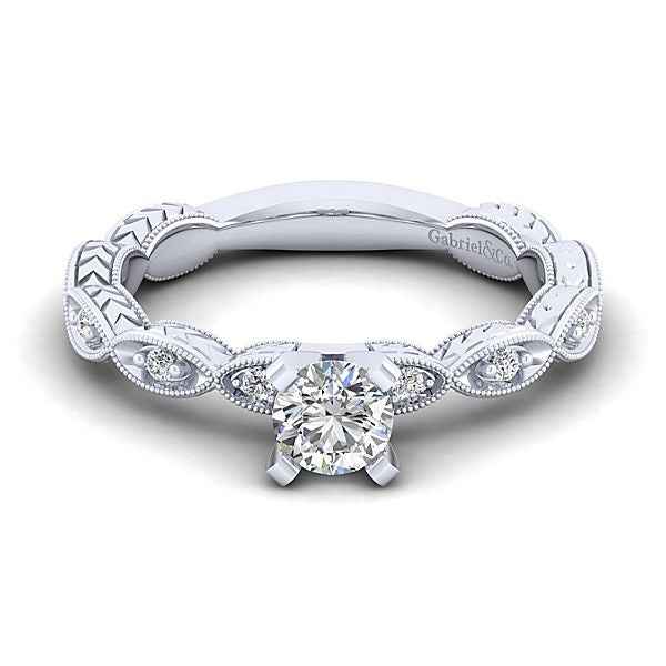 Gabriel & Co. 1/8 ct. tw. Diamond Vintage Round Semi-Mount Engagement Ring in 14K White Gold