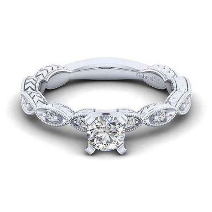 Gabriel & Co. 1/8 ct. tw. Diamond Vintage Round Semi-Mount Engagement Ring in 14K White Gold