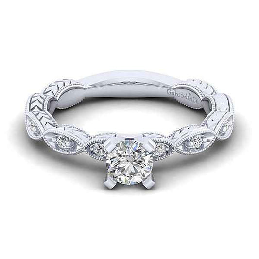 Gabriel & Co. 1/8 ct. tw. Diamond Vintage Round Semi-Mount Engagement Ring in 14K White Gold