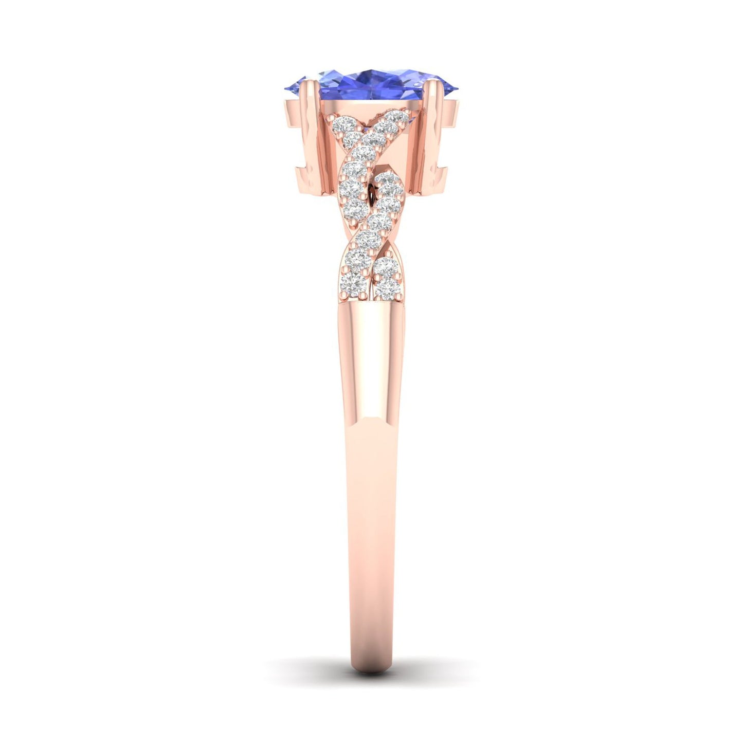 Oval Tanzanite & 1/10 ct. tw. Diamond Twist Ring in 10K Pink Gold close-up detail
