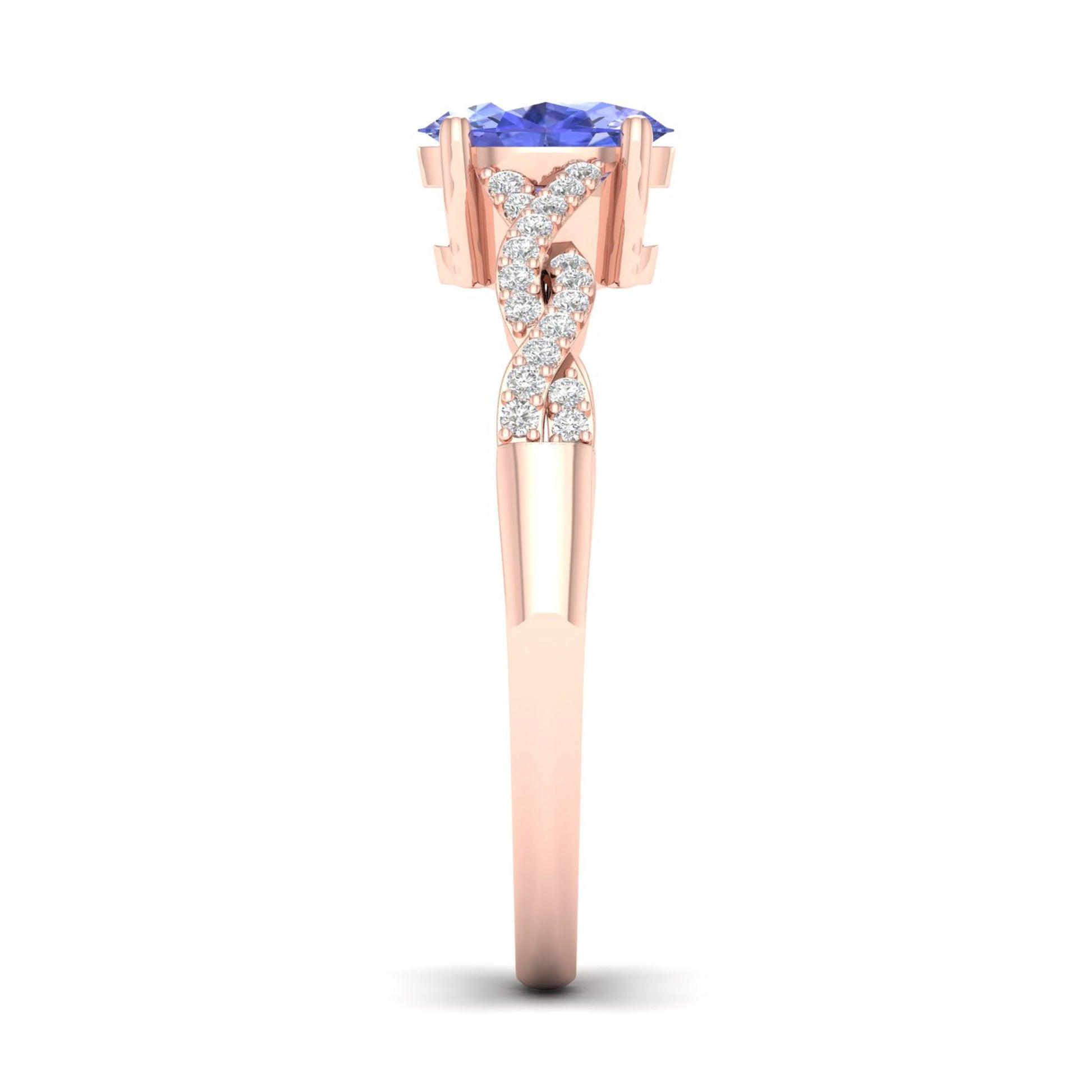 Oval Tanzanite & 1/10 ct. tw. Diamond Twist Ring in 10K Pink Gold close-up detail