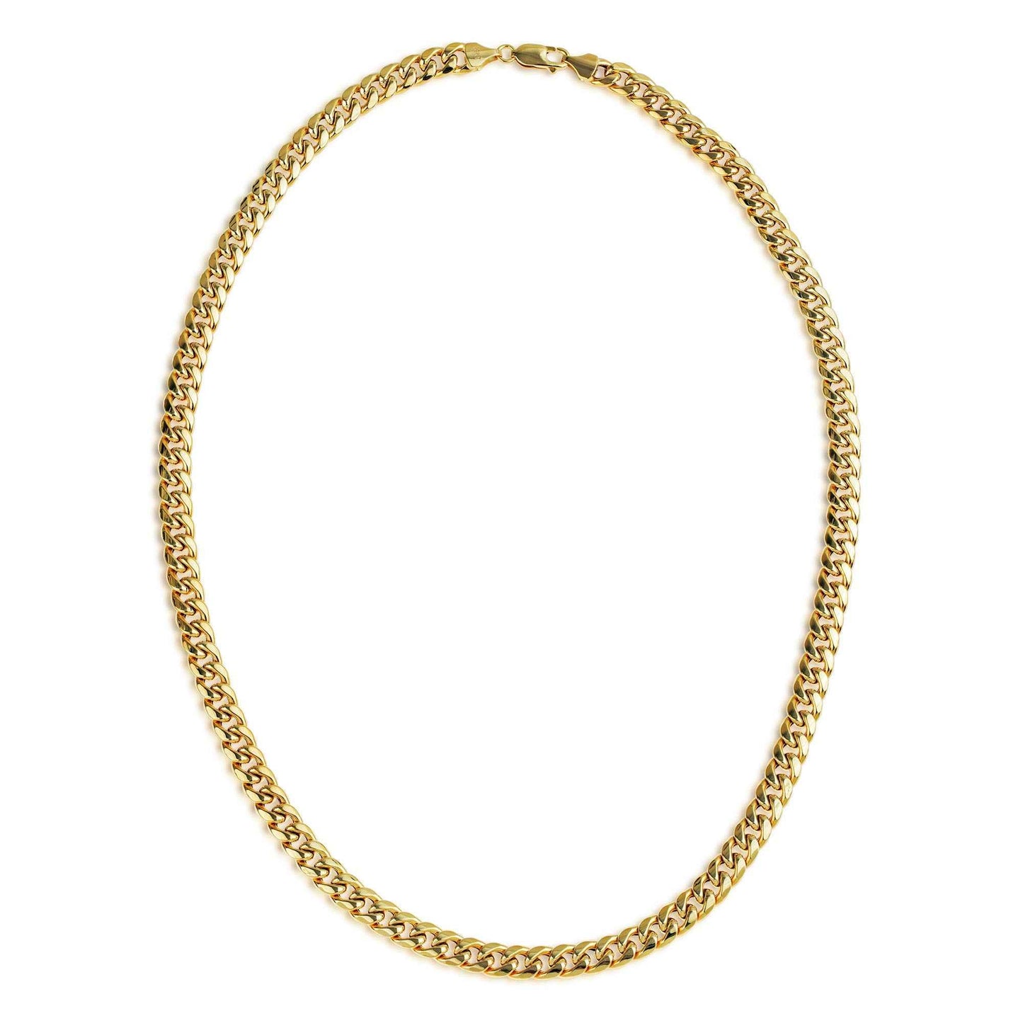 Mens 22-inch Hollow Curb Chain in 6.5MM 10K Yellow Gold front view