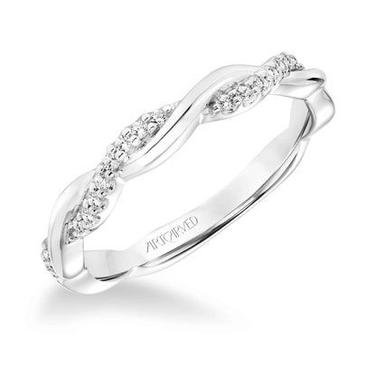 ArtCarved Contemporary .13 ct. tw. Diamond and Gold Twist Wedding Band in 14K White Gold front view