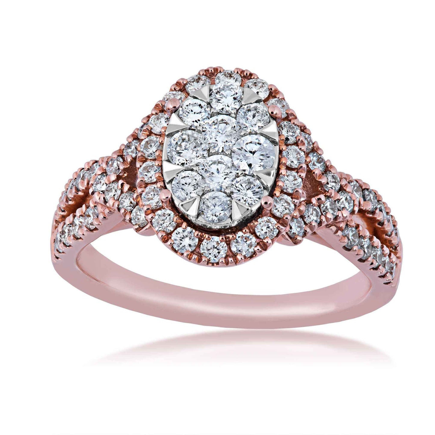 Fairytale Diamonds 1 ct. tw Oval Shaped Cluster Diamond Halo Engagement Ring in 14K Pink Gold