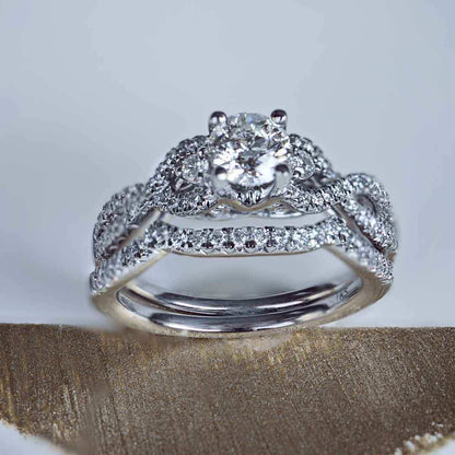 Noventa 1-1/4 ct. tw Round Diamond Wedding Set with Infinity Inspired Band in 14K White Gold side profile