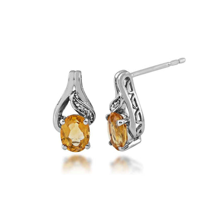 Oval Citrine and Diamond Accent Earrings in Sterling Silver