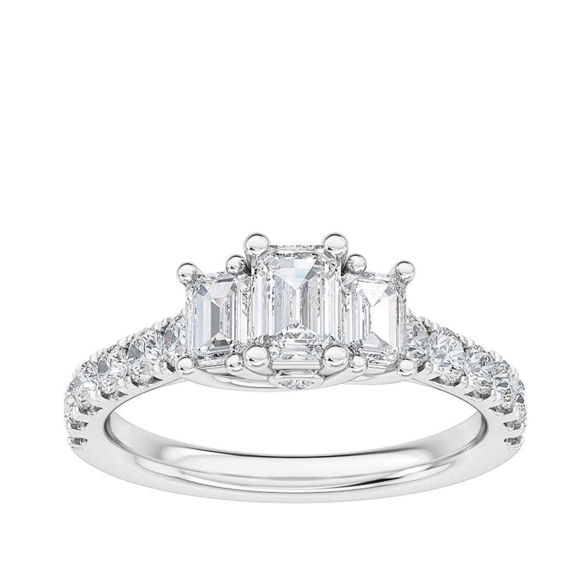 Adamante 2 ct. tw. Lab-Grown 3-Stone Emerald Cut Diamond Engagement Ring in 14K White Gold