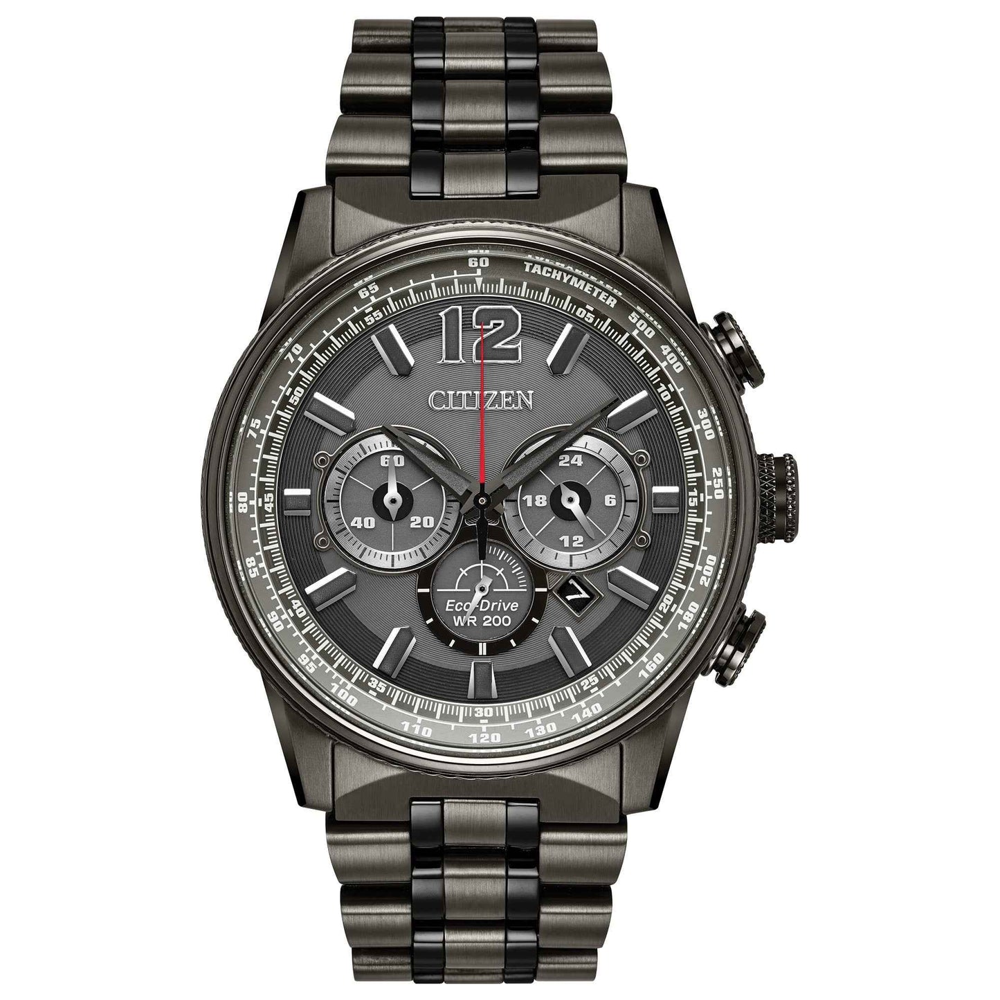 Citizen Men's Nighthawk Chronograph Gray and Black Stainless Steel Watch with Gray Dial