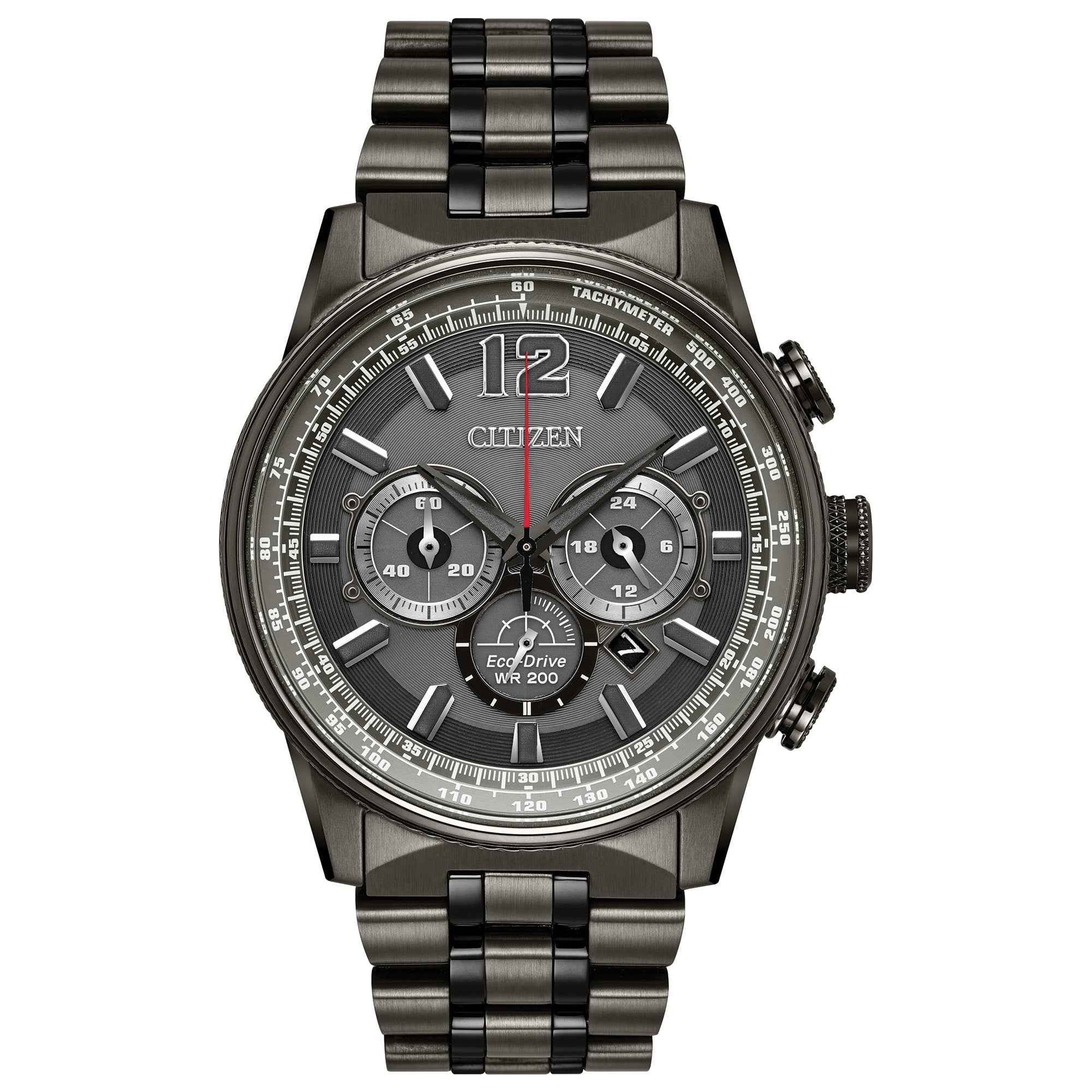 Citizen Men's Nighthawk Chronograph Gray and Black Stainless Steel Watch with Gray Dial
