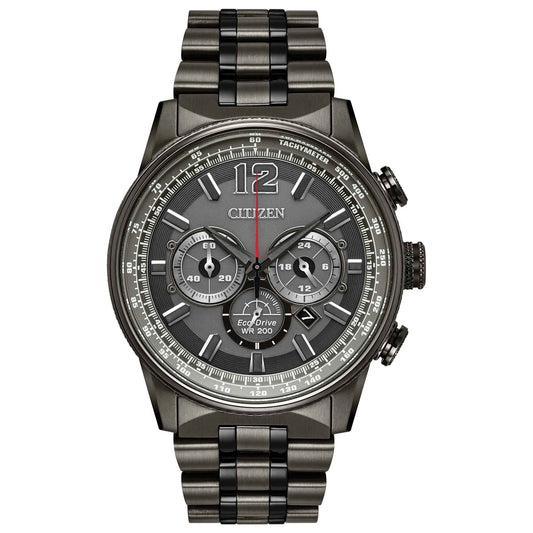 Citizen Men's Nighthawk Chronograph Gray and Black Stainless Steel Watch with Gray Dial