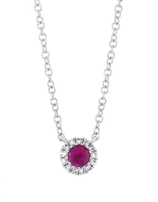 Shy Creation Ruby & 1/20 ct. tw. Halo Pendant in 14K White Gold