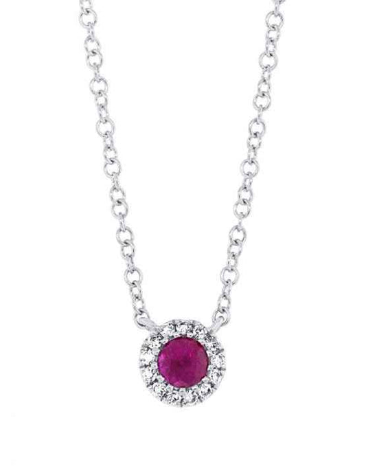 Shy Creation Ruby & 1/20 ct. tw. Halo Pendant in 14K White Gold