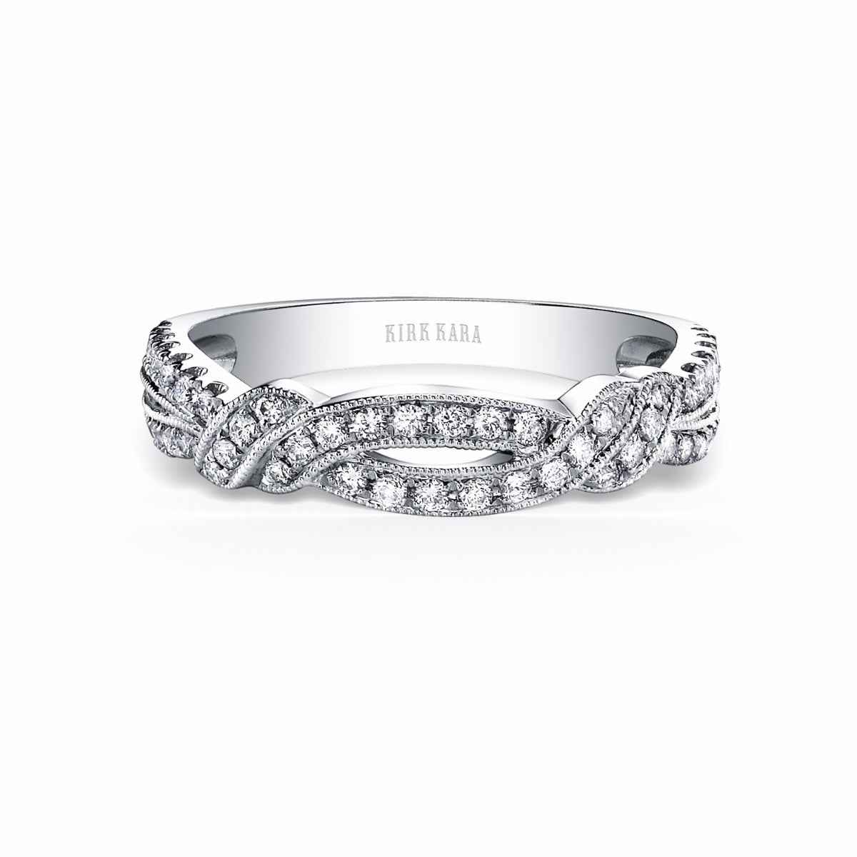 Kirk Kara 1/3 ct. tw. Vintage Inspired Split Shank Diamond Wedding Band with Milgrain Detailing in 18K White Gold