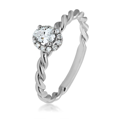 Amaura Collection 1/4 ct. tw. Oval Diamond with Halo Engagement Ring with Twist Band in 10K White Gold front view