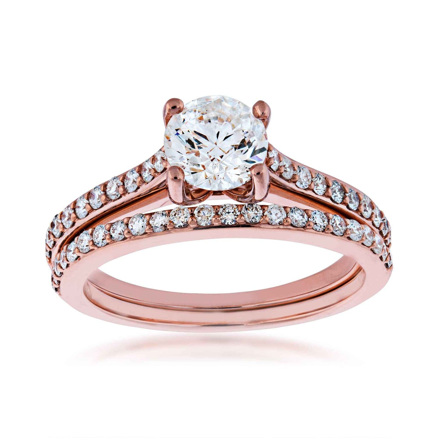 Noventa 1-1/2 ct. tw. Classic Round Brilliant Diamond Wedding Set in 14K Pink Gold