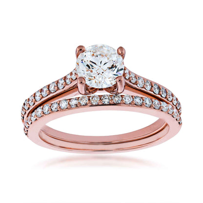 Noventa 1-1/2 ct. tw. Classic Round Brilliant Diamond Wedding Set in 14K Pink Gold