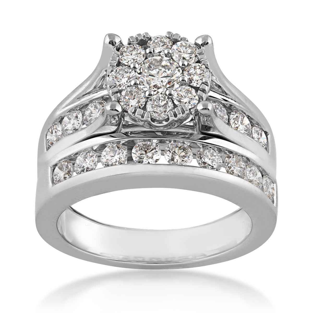 2 ct. tw. Round Cluster Diamond Wedding Set in 14K White Gold