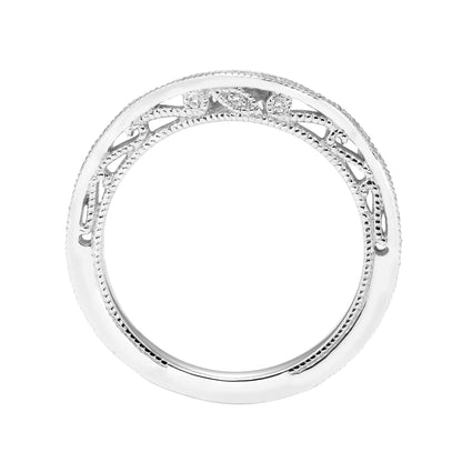 ArtCarved Vintage 1/4 ct. tw. Diamond Wedding Band with Milgrain Border and Side Band Design in 14K White Gold front view