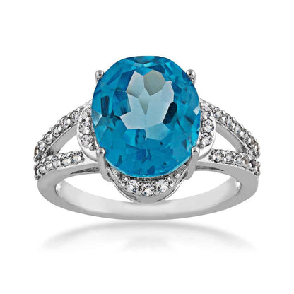 Oval Swiss Blue Topaz and White Topaz Ring in Sterling Silver