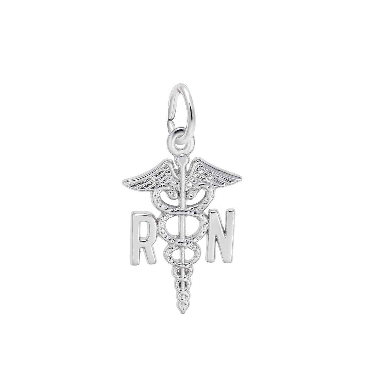 RN Caduceus Textured Charm in Sterling Silver