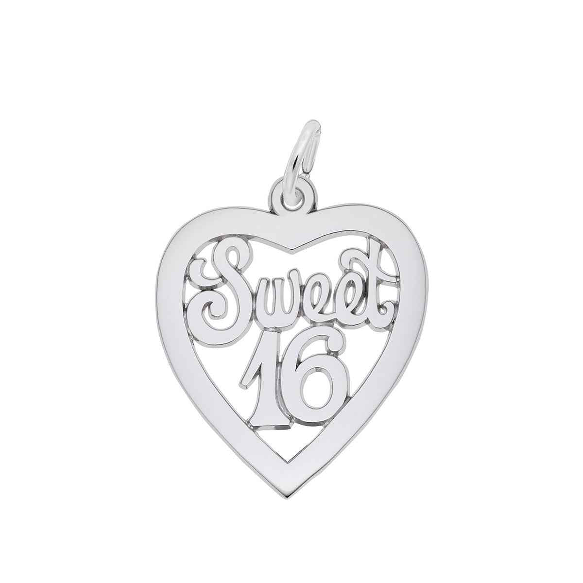 Sweet 16 Heart Charm in Sterling Silver