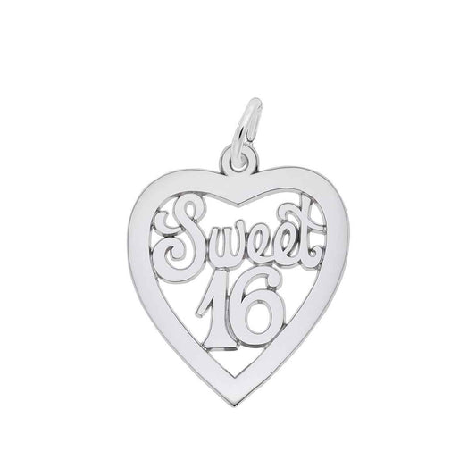Sweet 16 Heart Charm in Sterling Silver