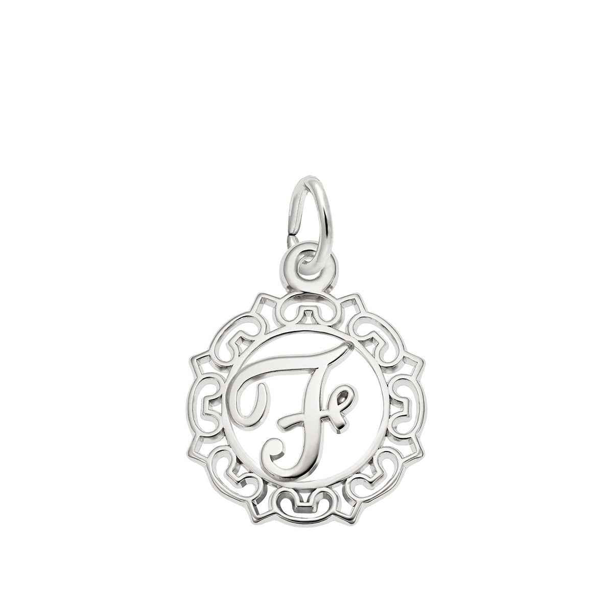 Initial F Charm in Sterling Silver