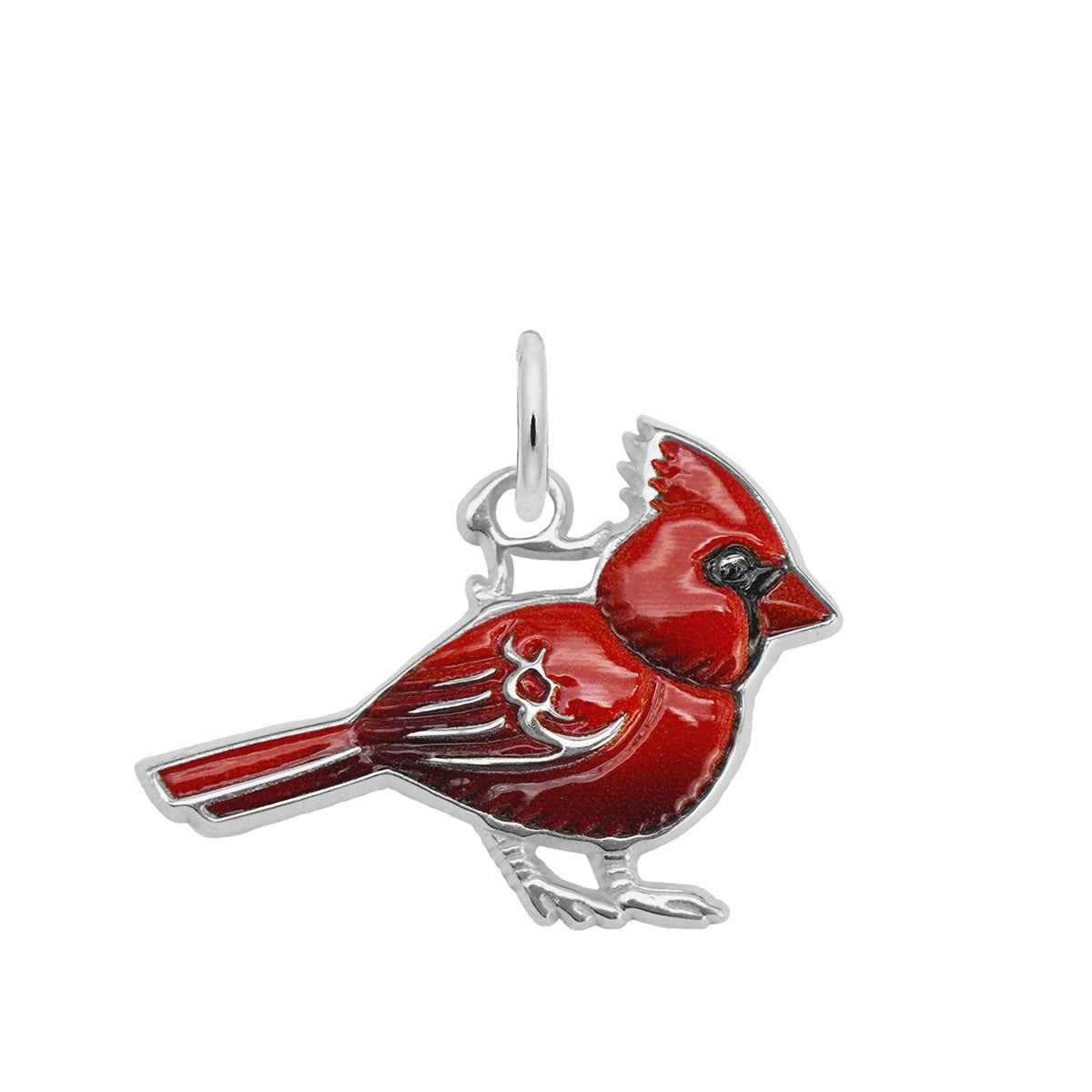 Cardinal Painted Charm in Sterling Silver