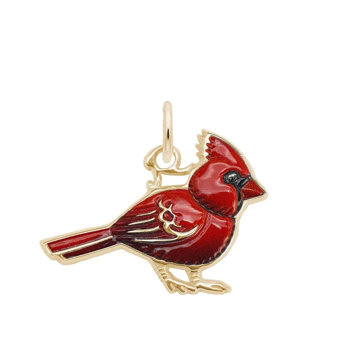 Cardinal Painted Charm in 14K Yellow Gold