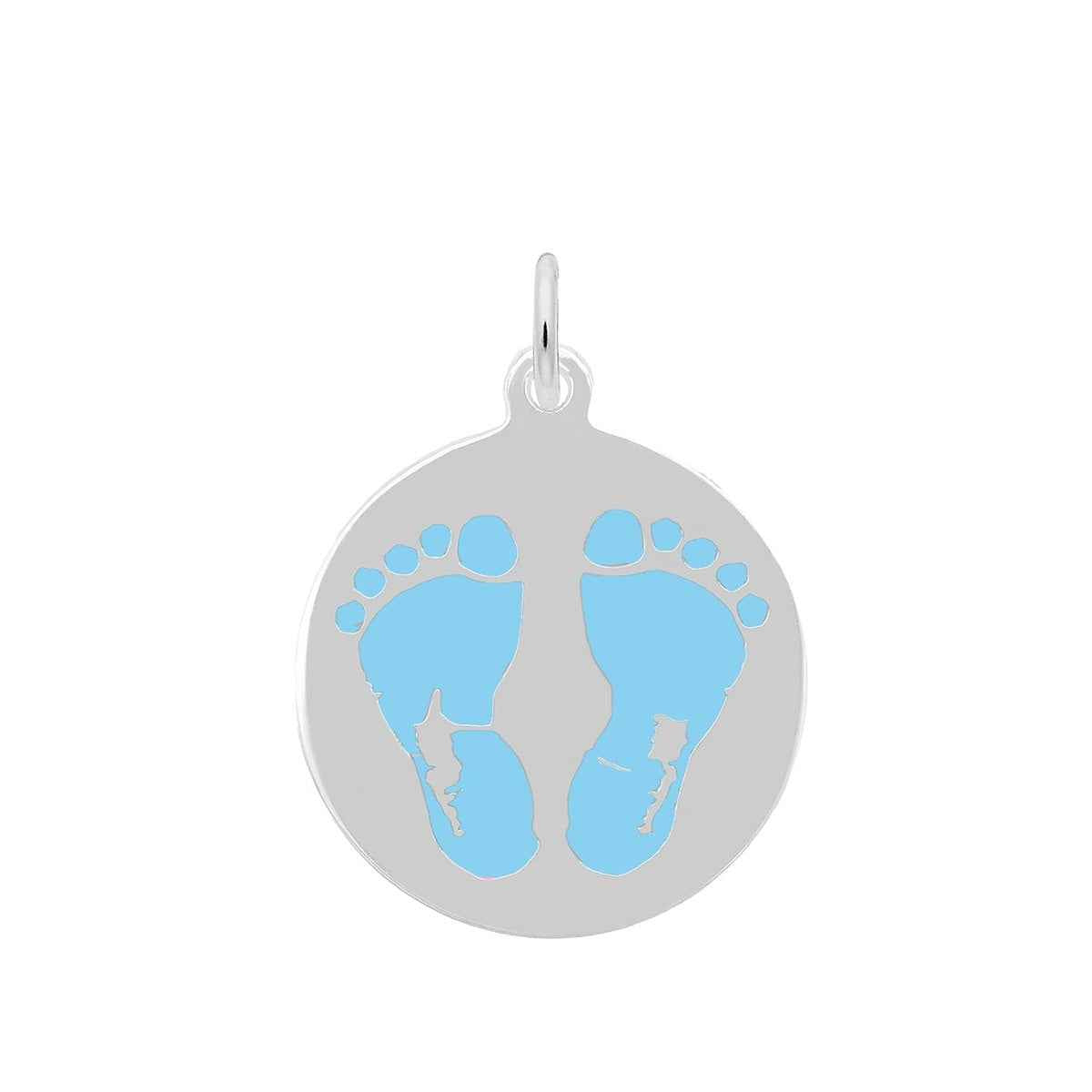 Baby Feet Blue Disc Charm in Sterling Silver