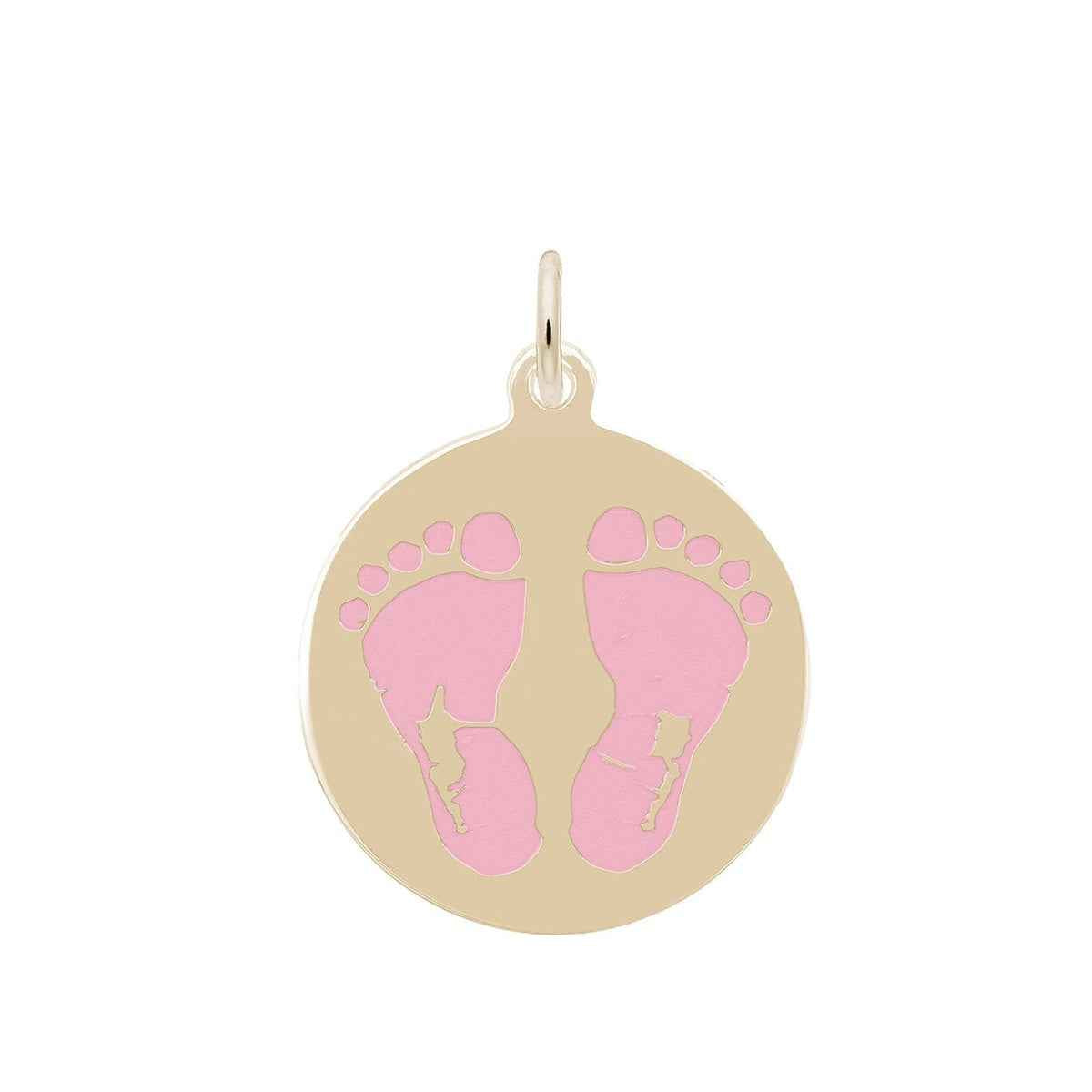 Baby Feet Pink Disc Charm in 14K Yellow Gold