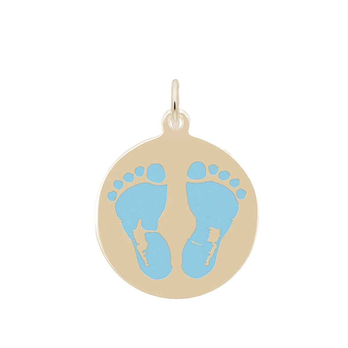 Baby Feet Blue Disc Charm in 14K Yellow Gold