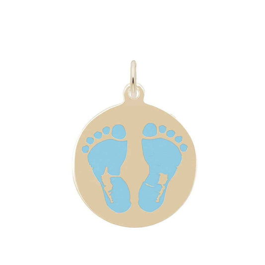 Baby Feet Blue Disc Charm in 14K Yellow Gold
