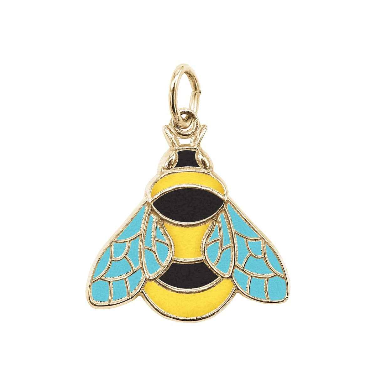 Bumble Bee Painted Charm in 14K Yellow Gold