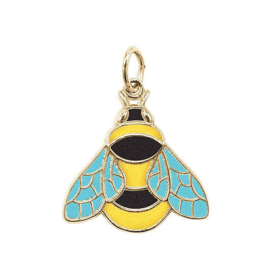 Bumble Bee Painted Charm in 14K Yellow Gold