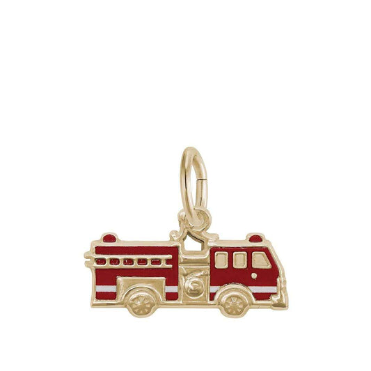 Firetruck Painted Charm in 14K Yellow Gold