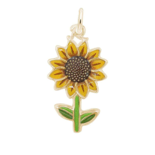 Sunflower Painted Charm in 14K Yellow Gold