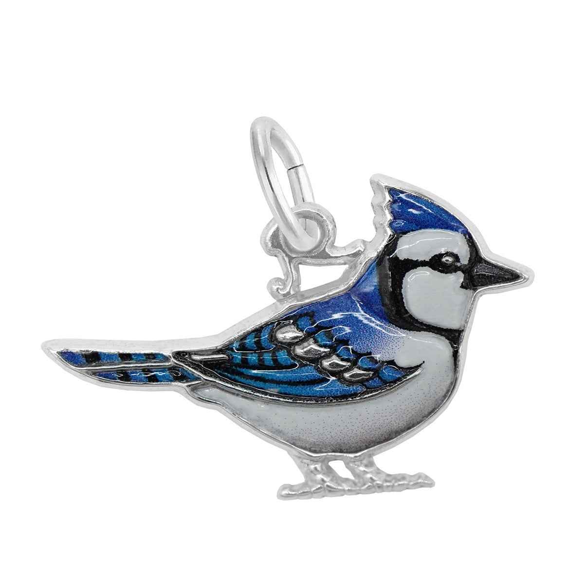 Blue Jay Painted Charm in Sterling Silver