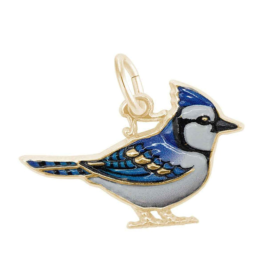 Blue Jay Painted Charm in 14K Yellow Gold